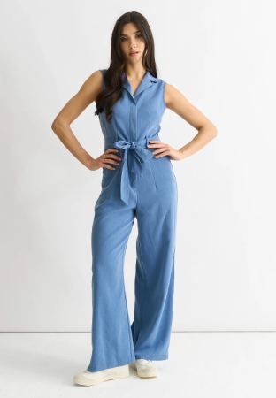 Gini London Blue Chambray Sleeveless Utility Jumpsuit