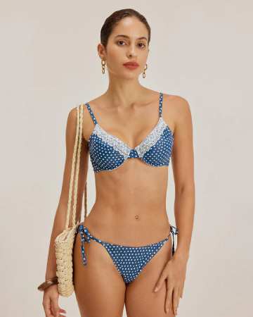 Rihoas Blue Polka Dot Underwire Bikini Set