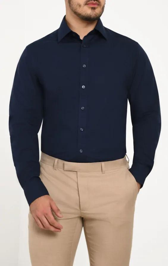 Dobell Cotton Navy Sateen Shirt