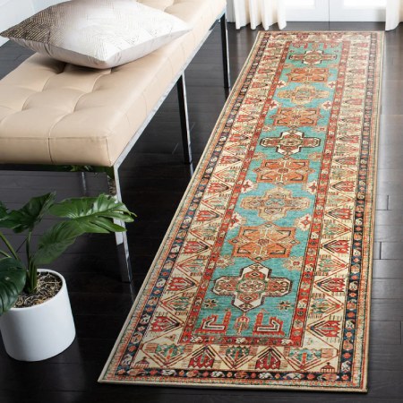 My Magic Carpet Ottoman Turquoise Washable Rug